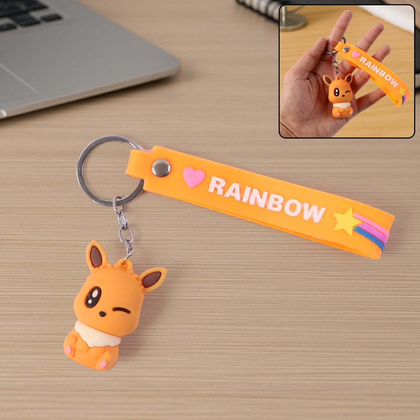 Cute Cartoon Silicone 3D Key Chain with Metal Hook & Strap (Pack of 1)